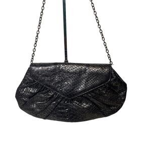 Lauren Merkin Snake Embossed Leather Chain Link Bag Bronze